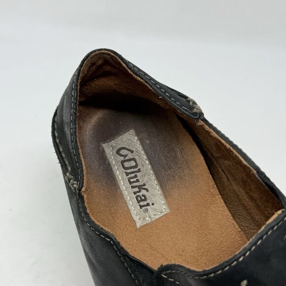 OluKai Moloa Shoes Mens 8 Black Leather Slip On Moc Toe Casual Loafers - Picture 11 of 16